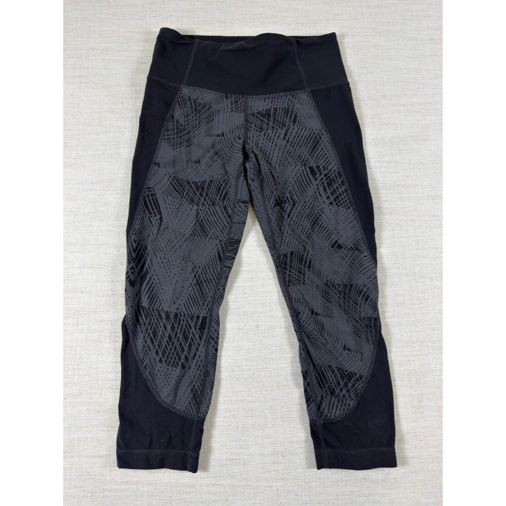 Athleta Womens Black Gray Geometric Print Cropped Leggings Yoga Pants Size S